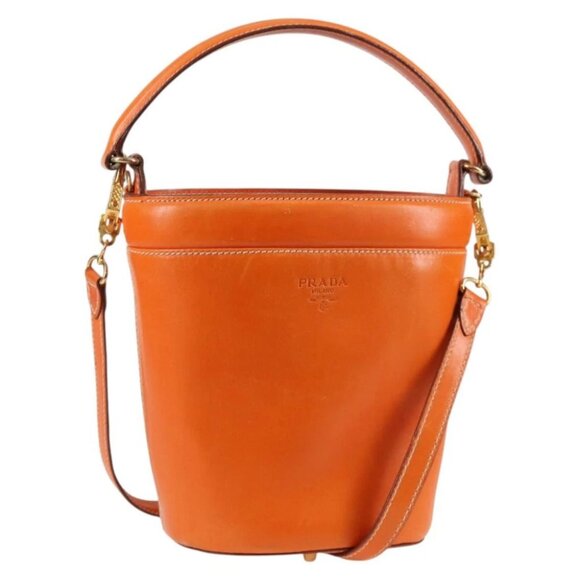 PRADA Shoulder Bag Leather 2way Orange Gold - Picture 1 of 15